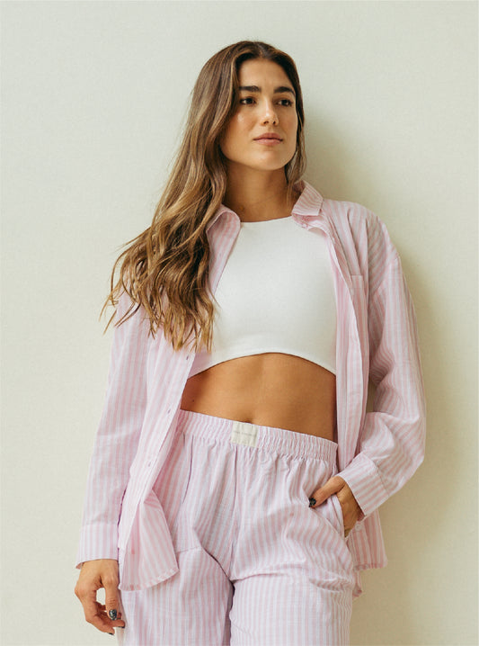 Camisa Resort Rayas Larga - Rose