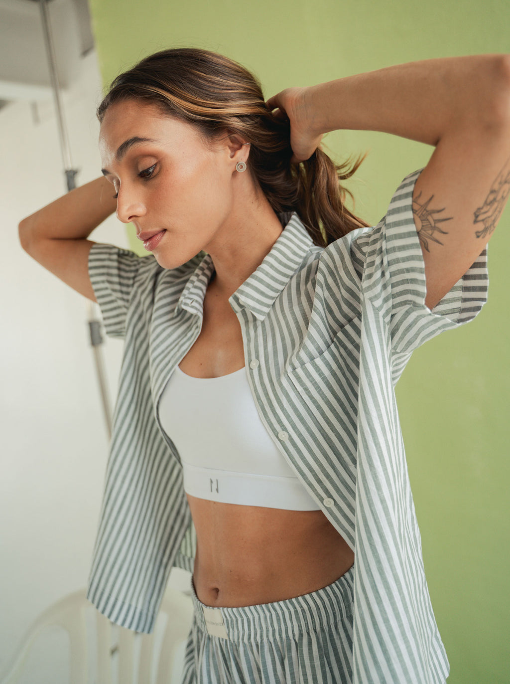 Camisa Resort Rayas Corta - Militar