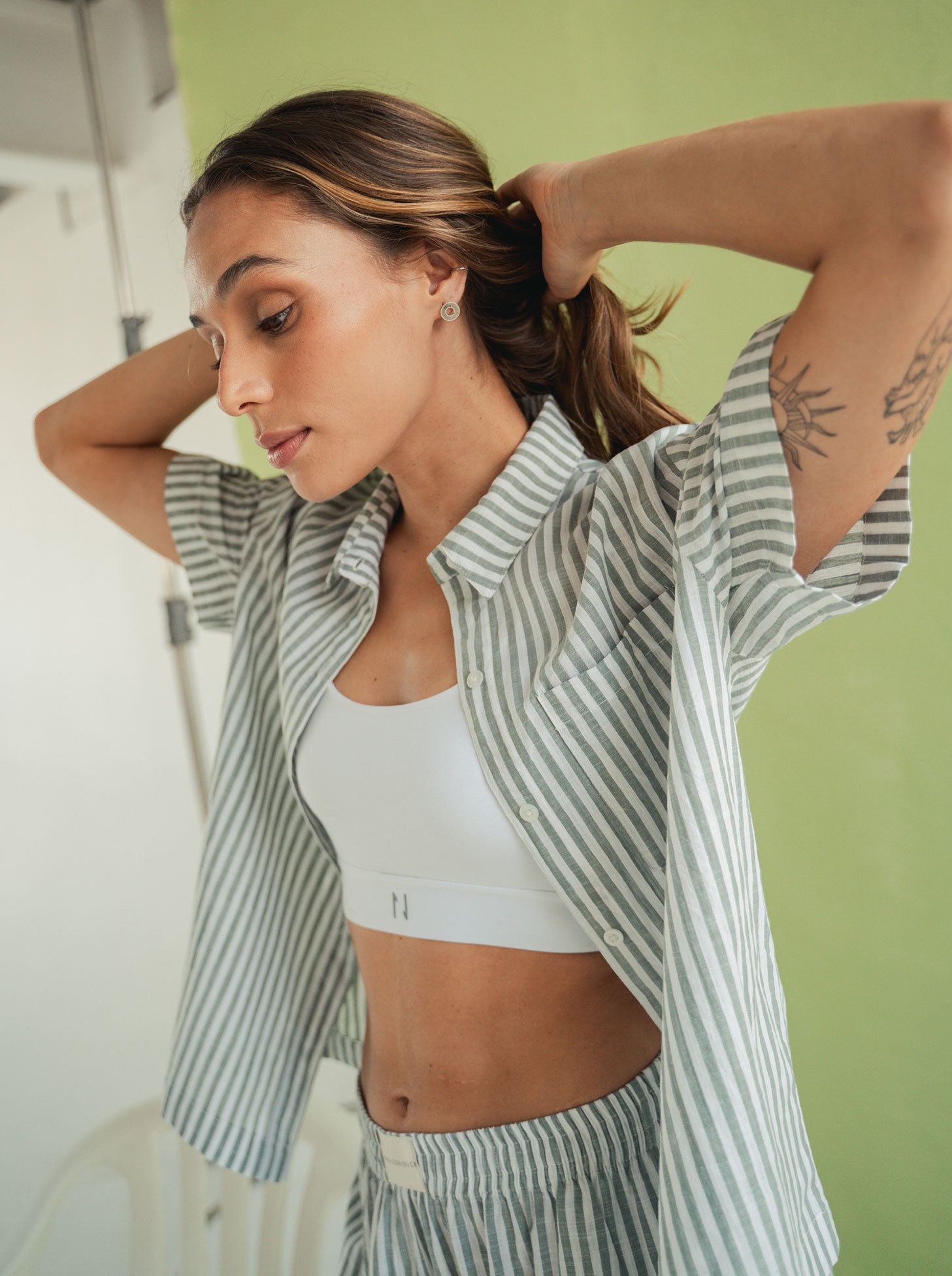 Camisa Resort Rayas Corta - Militar